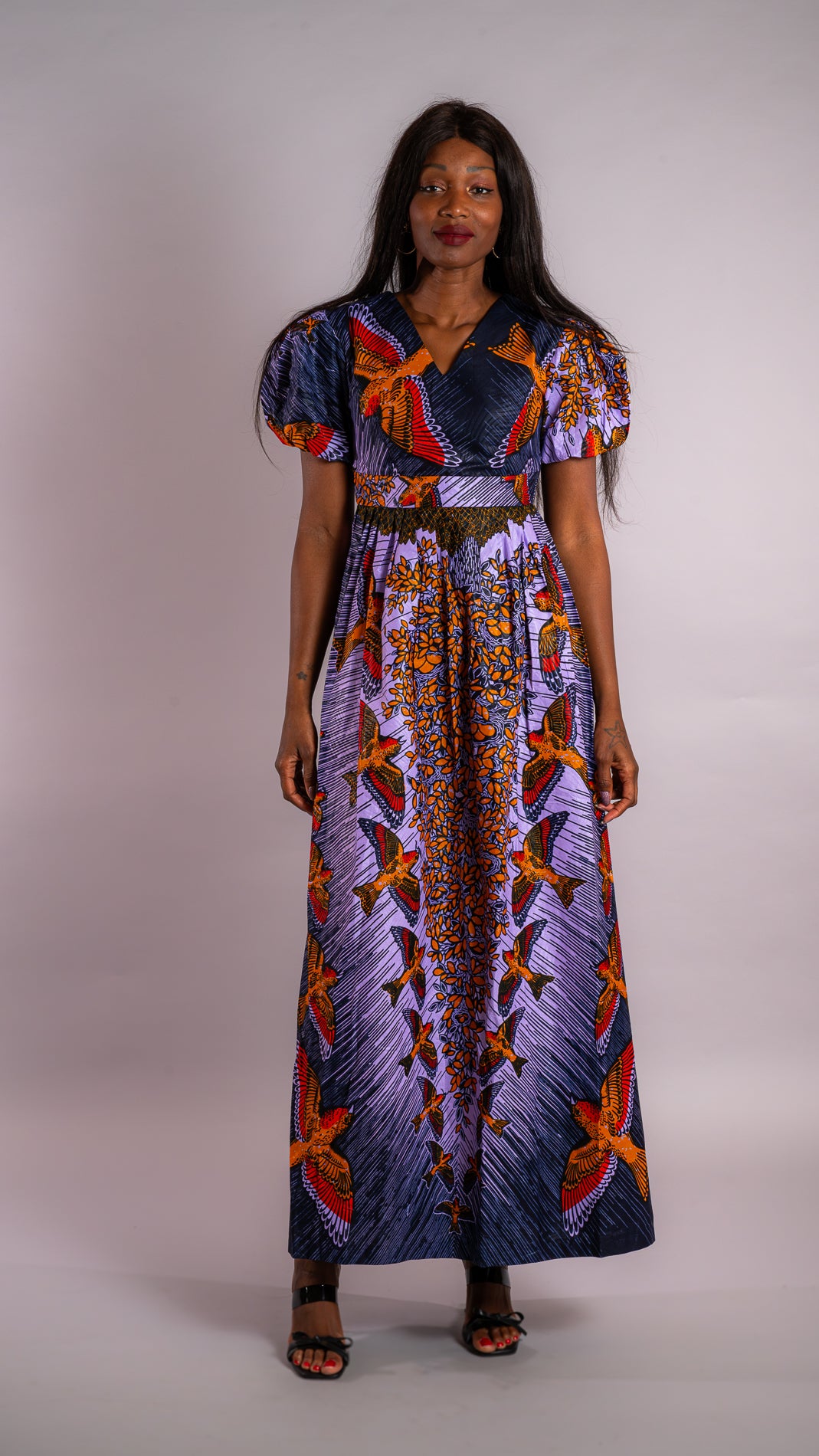 Robe longue à manches bouffantes wax Fama