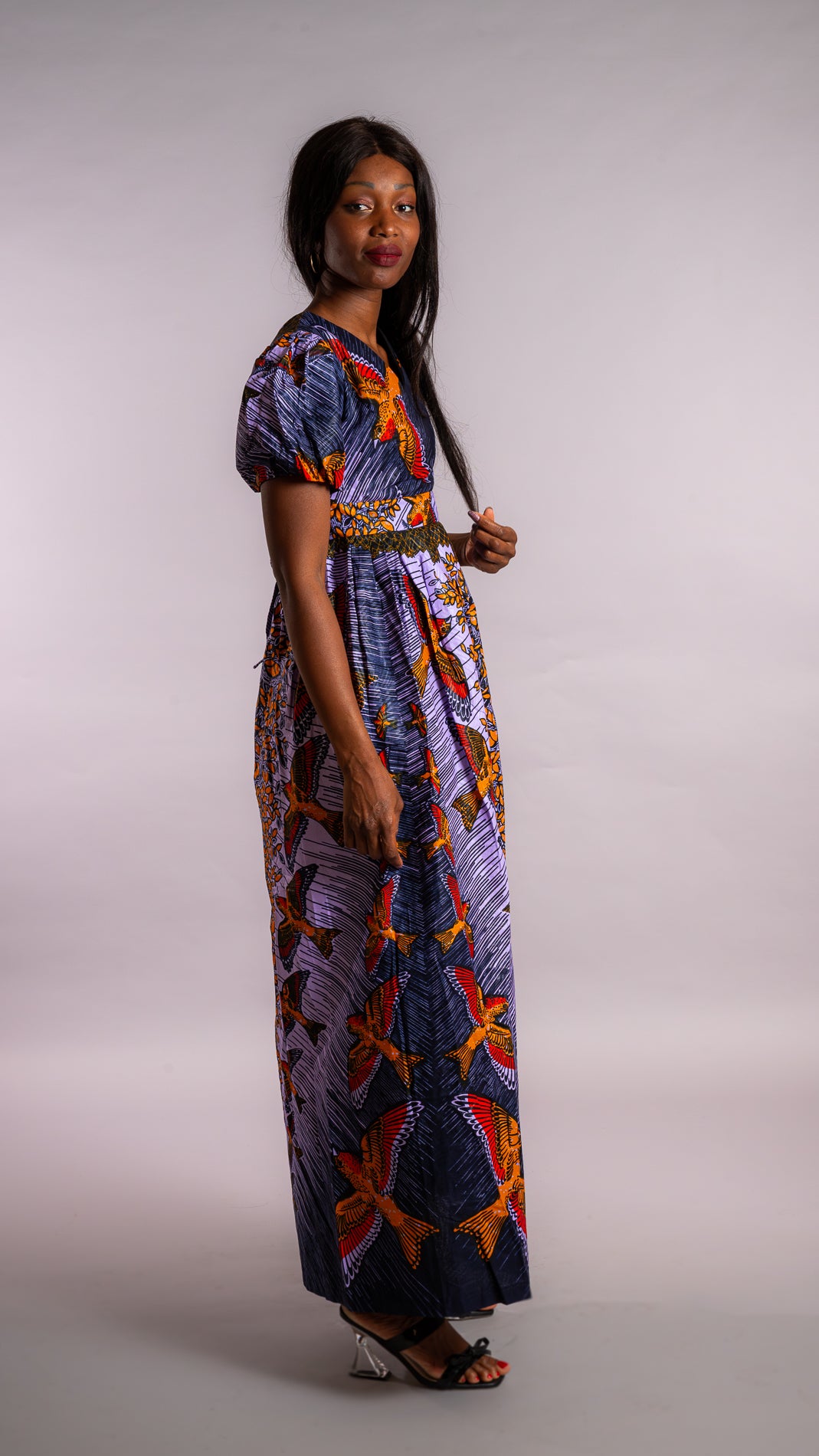 Robe longue à manches bouffantes wax Fama