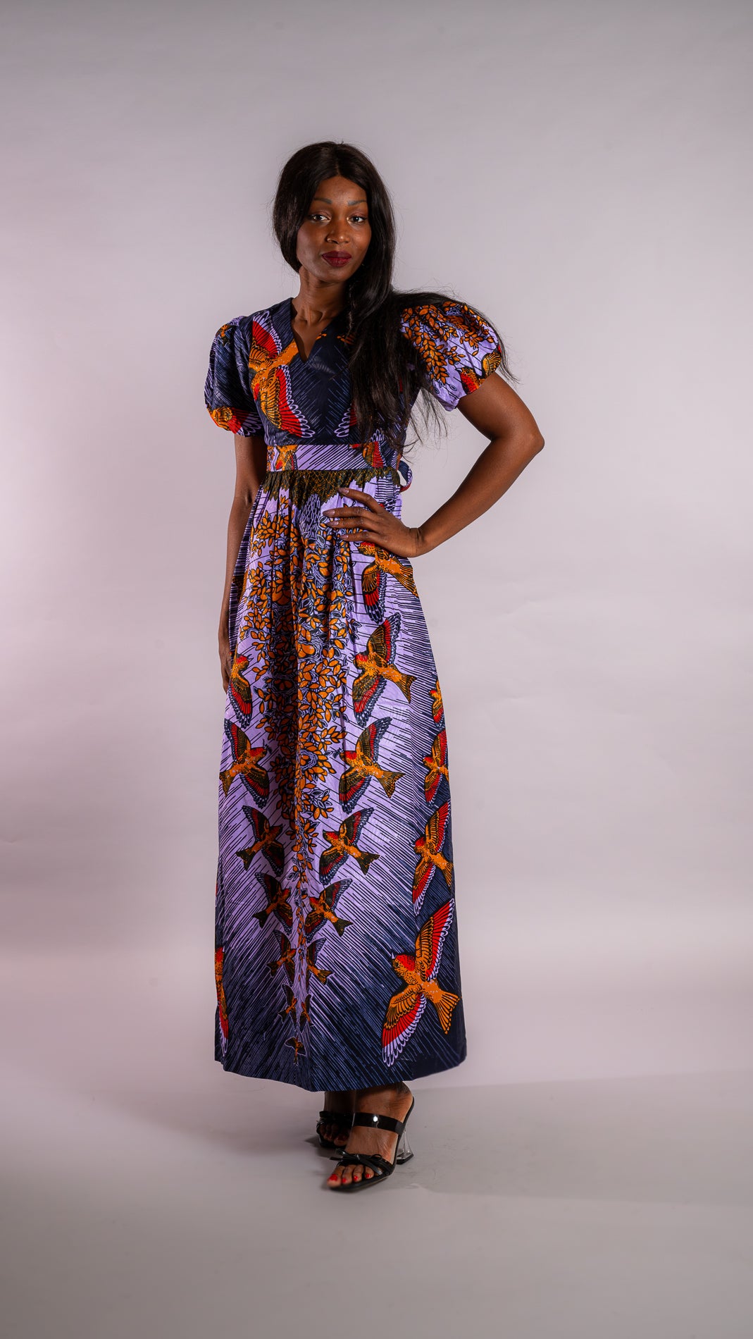 Robe longue à manches bouffantes wax Fama