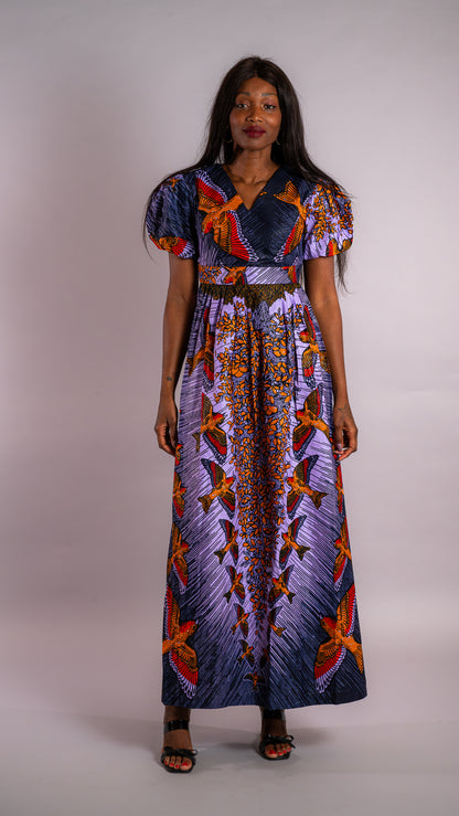 Robe longue à manches bouffantes wax Fama