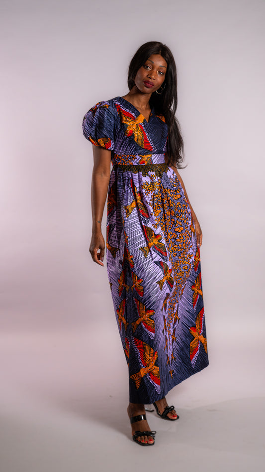 Robe longue à manches bouffantes wax Fama