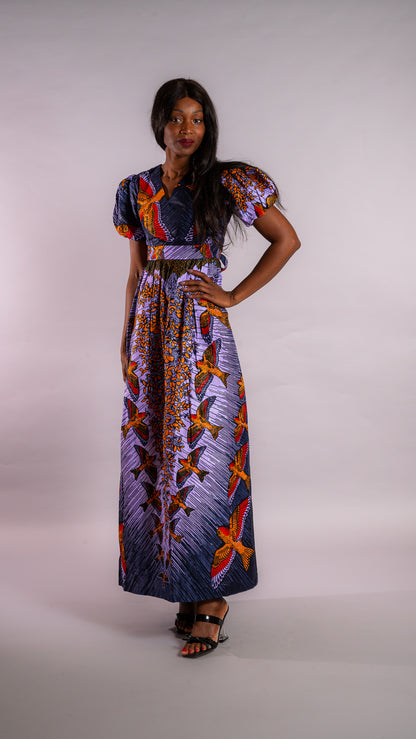 Robe longue à manches bouffantes wax Fama