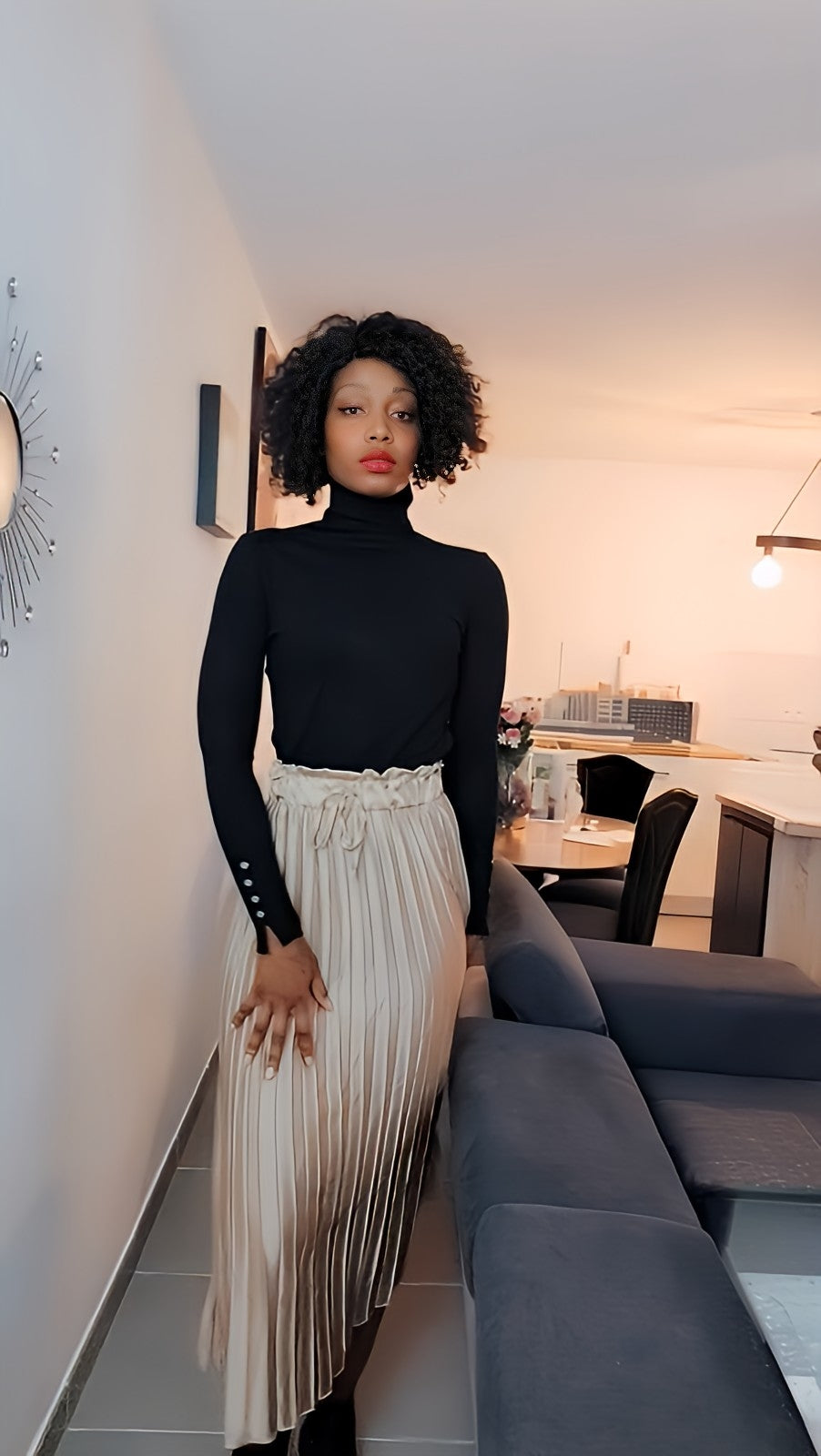 Ensemble jeans ou noir et col roulé